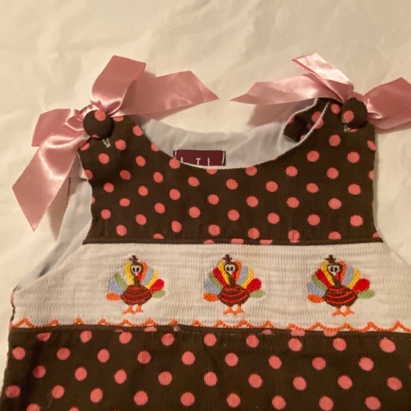 LIL CATUS, 2T polka dot corduroy, smocked turkeys - Picture 2 of 4